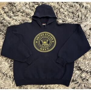 Vintage United States Navy Hoodie Adult L Blue Soffe Pullover Sweatshirt Jerry